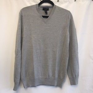 Banana Republic Womens Pullover Sweater Gray Heathered V Neck 100% Merino Wool M